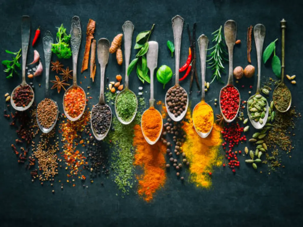 a display of various seasonings and spices